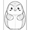 A cartoon-style penguin illustration designed for coloring, featuring a rounded body, large eyes, and decorative patterns on its wings and head.