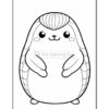 A cute cartoon-style sea otter character with a round body, large eyes, and a happy expression, holding its paws together. The character features a shell-like texture on its back and has a stylized hairstyle. The image is a black and white coloring page.