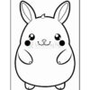 A cute cartoon bunny drawn in black outline, featuring large round eyes and a smiling mouth, with a chubby body and prominent ears.