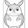 A cartoon-style, outline drawing of a chubby rabbit with a mischievous expression, featuring large ears, round eyes, and scales patterned on its back and arms, set against a plain white background.