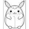 A cute cartoon bunny character with large eyes and long ears, sitting and smiling, designed as a coloring page with outline drawings and empty spaces for coloring.