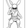 A cartoon ninja character with bunny ears, wearing a mask and traditional ninja attire, holding a sword in a fighting stance.