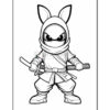 A cartoon-style ninja character with large, pointed ears and an angry expression, wearing a hooded outfit and holding a sword. The character stands confidently with a slight stance, showcasing a martial arts pose.