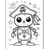 A cartoon pirate bear wearing a pirate hat with a skull emblem, equipped with a hook and an eyepatch, standing in front of a starry night sky with a moon and various stars.