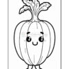 A cartoon-style pumpkin with a smiling face and large eyes, standing upright with small legs and leaf detail at the top.