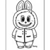 A cartoon character resembling a bunny, with large ears, a wide grin showing sharp teeth, and wearing a fluffy hooded coat. The character has a cheerful expression and small eyes, standing against a plain background.