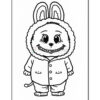A cartoon character resembling a rabbit, dressed in a coat with a hood and wearing buttons, with a wide smile featuring sharp teeth, standing on two feet and looking directly at the viewer.