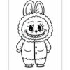 A cartoon character resembling a rabbit with large ears and a fluffy coat, smiling with sharp teeth, standing upright with hands in pockets.