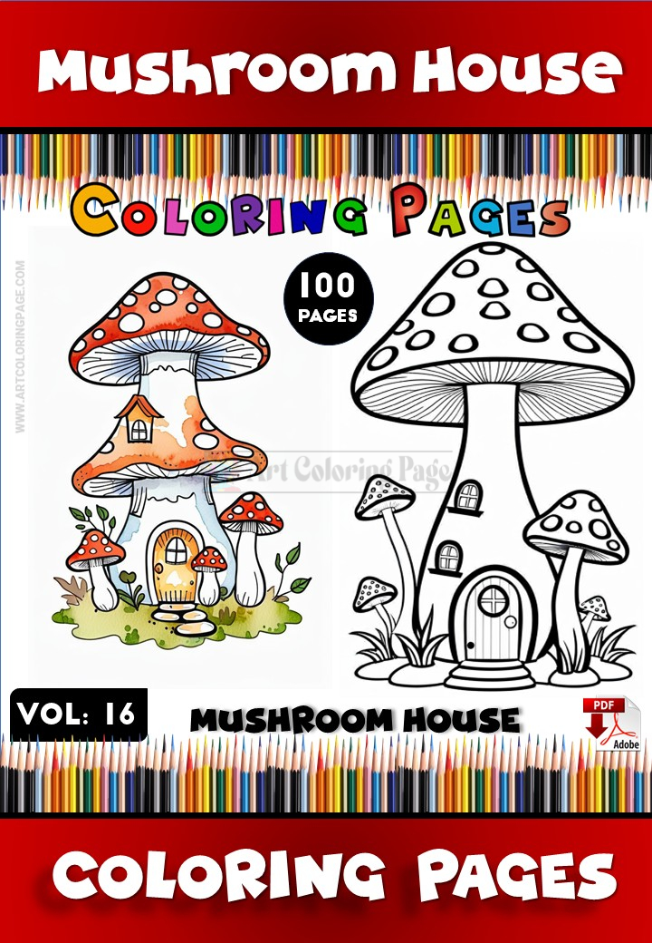 Magical Mushroom Coloring Sheet 100 Pages Instant PDF Download Vol 16