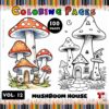 Whimsical Coloring Page Mushroom House for All Age Vol 12
