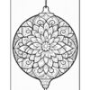 A black and white intricate mandala-style ornament featuring a floral design at the center and delicate swirls, hanging from the top with a decorative pendant at the bottom.