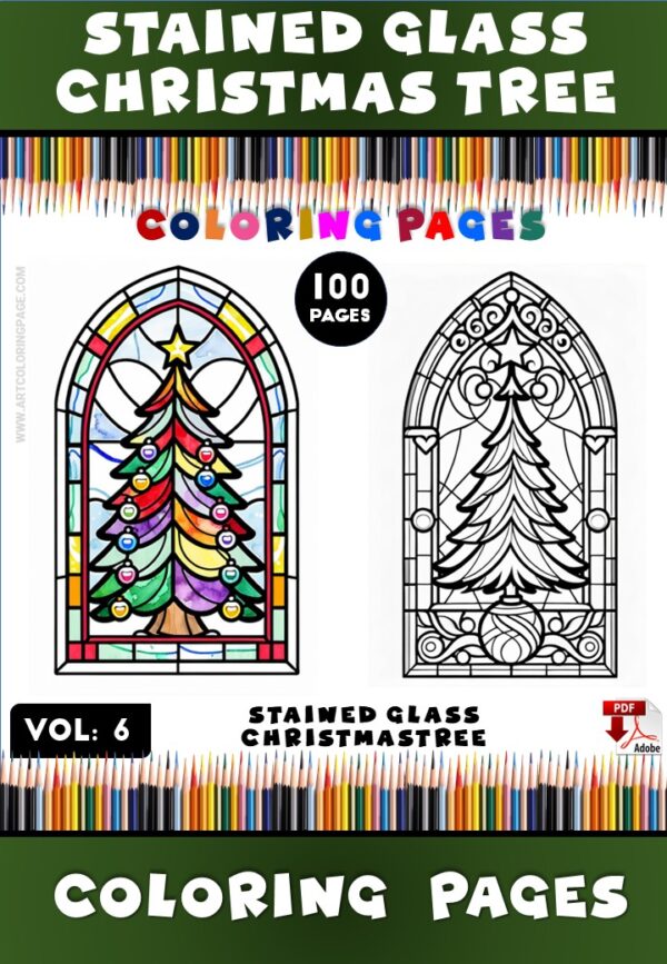 Coloring Book Stained Glass Christmas Tree Vol. 6 – 100 Holiday Designs 1