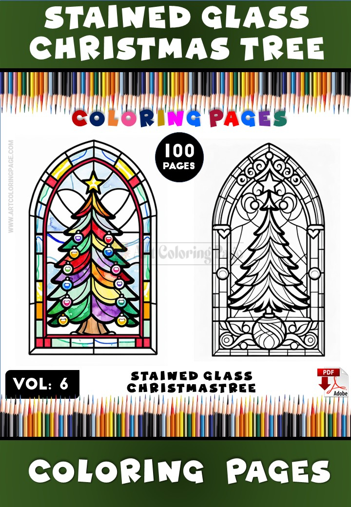 Coloring Book Stained Glass Christmas Tree Vol. 6 – 100 Holiday Designs 1