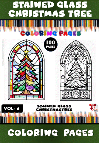 Coloring Book Stained Glass Christmas Tree Vol. 6 – 100 Holiday Designs 6