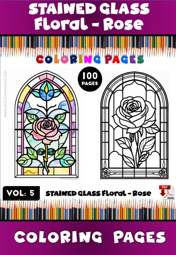 Coloring Book Stained Glass Floral VDiapositive1