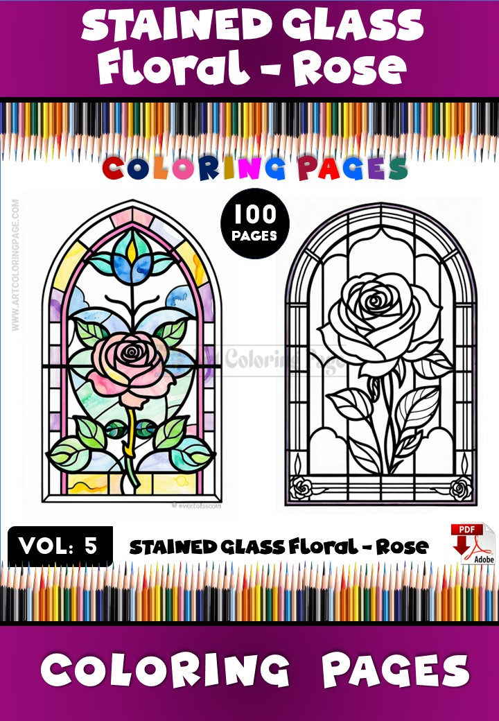 Coloring Book Stained Glass Floral VDiapositive1