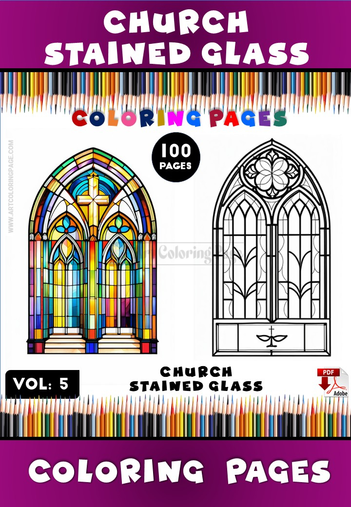Coloring Pages Church Stained Glass Vol. 5 – 100 Unique Designs Diapositive1