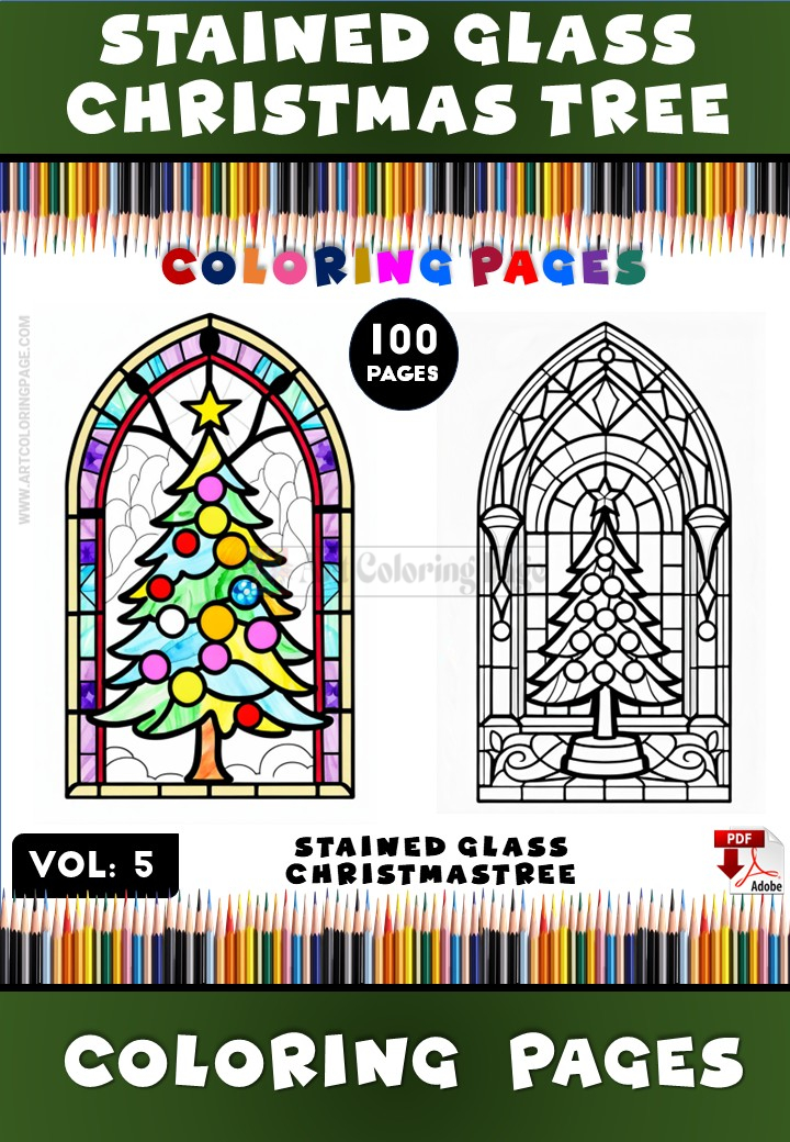 Coloring Pages Stained Glass Christmas Tree Vol. 5 – 100 Joyful Designs 1
