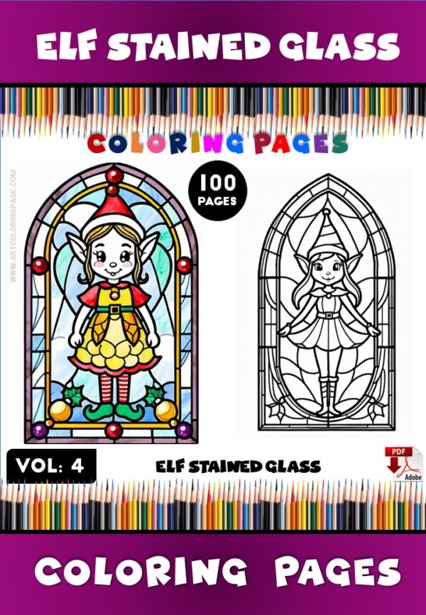Coloring Pages Stained Glass Elf Vol. 4 VV– 100 Heartwarming DesignsDiapositive1