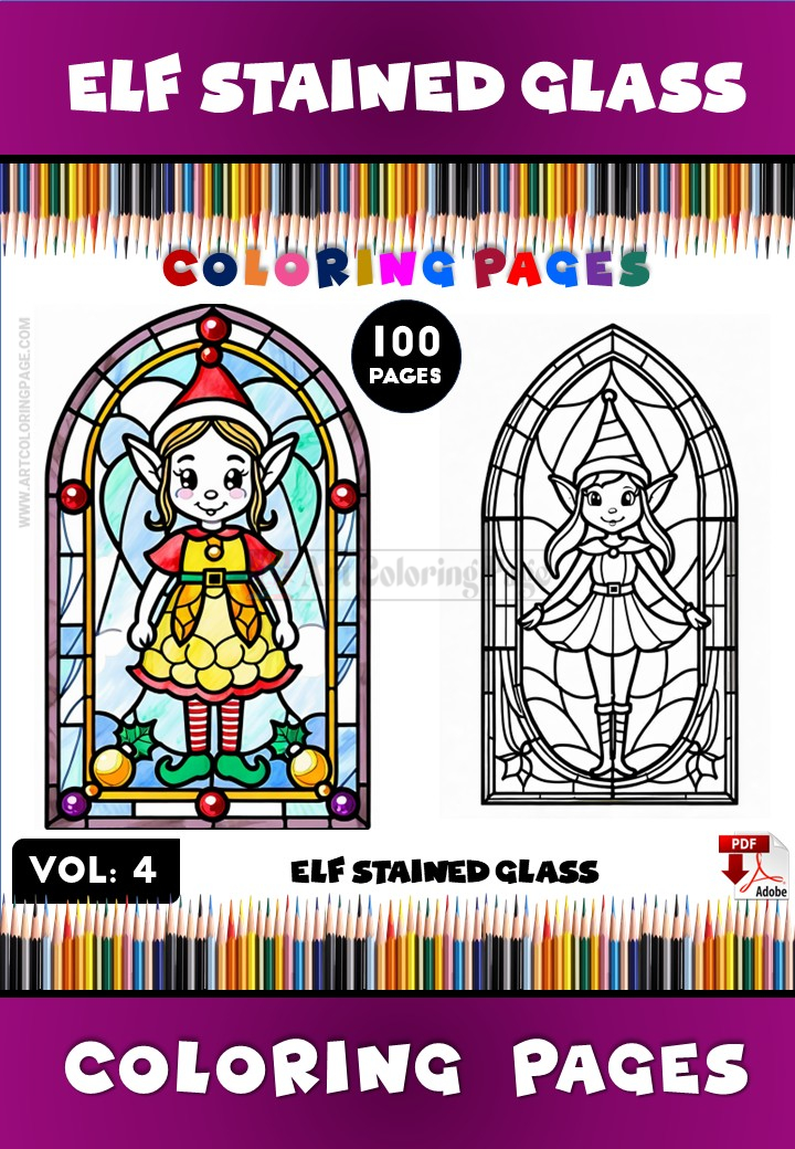 Coloring Pages Stained Glass Elf Vol. 4 VV– 100 Heartwarming DesignsDiapositive1