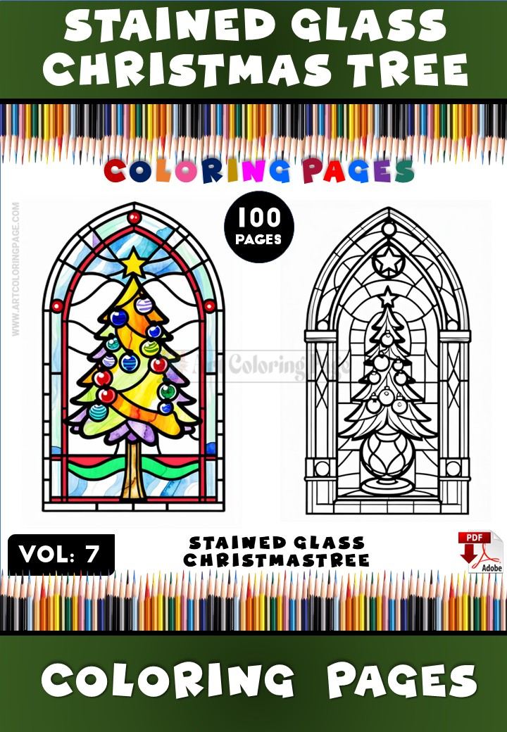 Coloring Stained Glass Christmas Tree Vol. 7 – 100 Dazzling Holiday Designs 1
