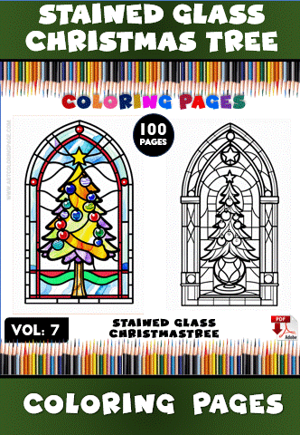 Coloring Stained Glass Christmas Tree Vol. 7 – 100 Dazzling Holiday Designs 7