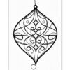 A decorative outline of a hanging ornament featuring intricate swirling patterns and circular motifs.
