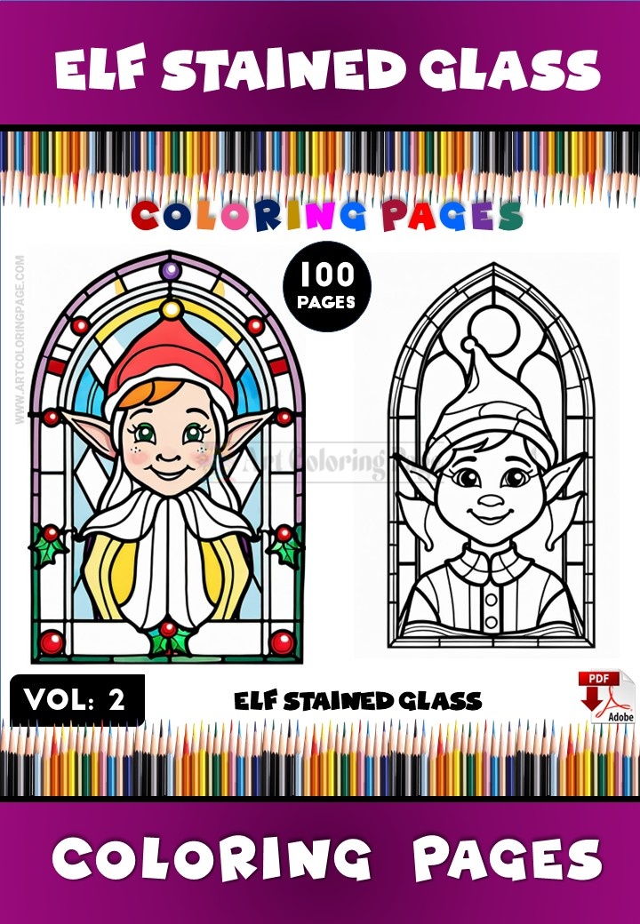 Stained Glass Christmas Elf Coloring Pages Vol. 2 – 100 Festive Designs Diapositive1