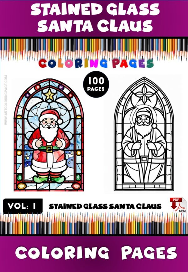 Stained Glass Christmas Santa Claus Coloring Pages Vol. 1 Diapositive1