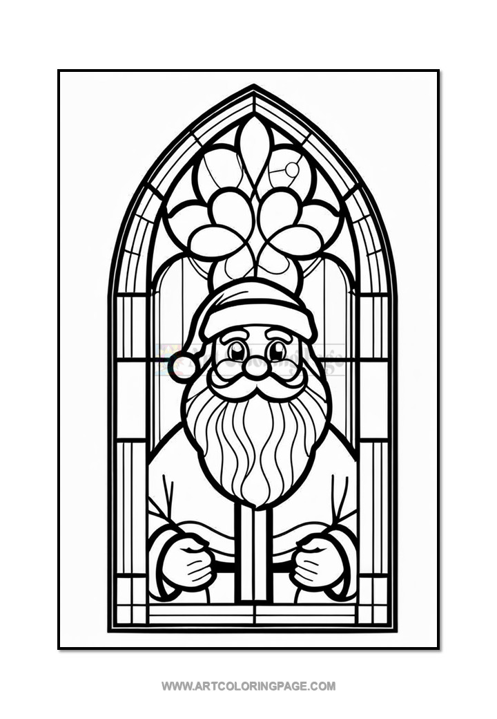 Stained Glass Christmas Santa Claus Coloring Pages Vol. 1 Diapositive4