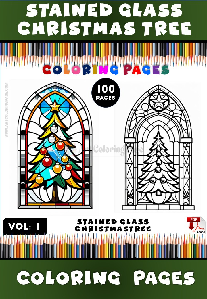 Stained Glass Christmas Tree Coloring Pages Vol. 1