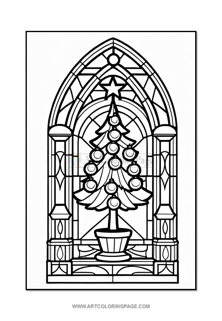 Stained Glass Christmas Tree Coloring Pages Vol. 2