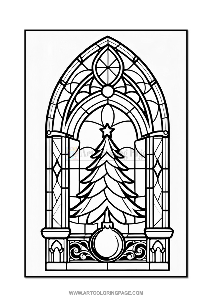 Stained Glass Christmas Tree Coloring Pages Vol. 3