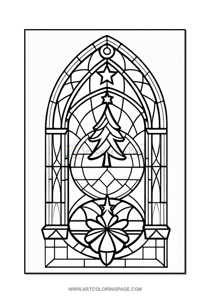Stained Glass Christmas Tree Coloring Pages Vol. 4