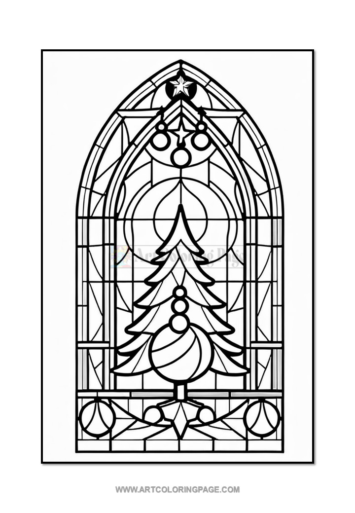 Stained Glass Christmas Tree Coloring Pages Vol. 5