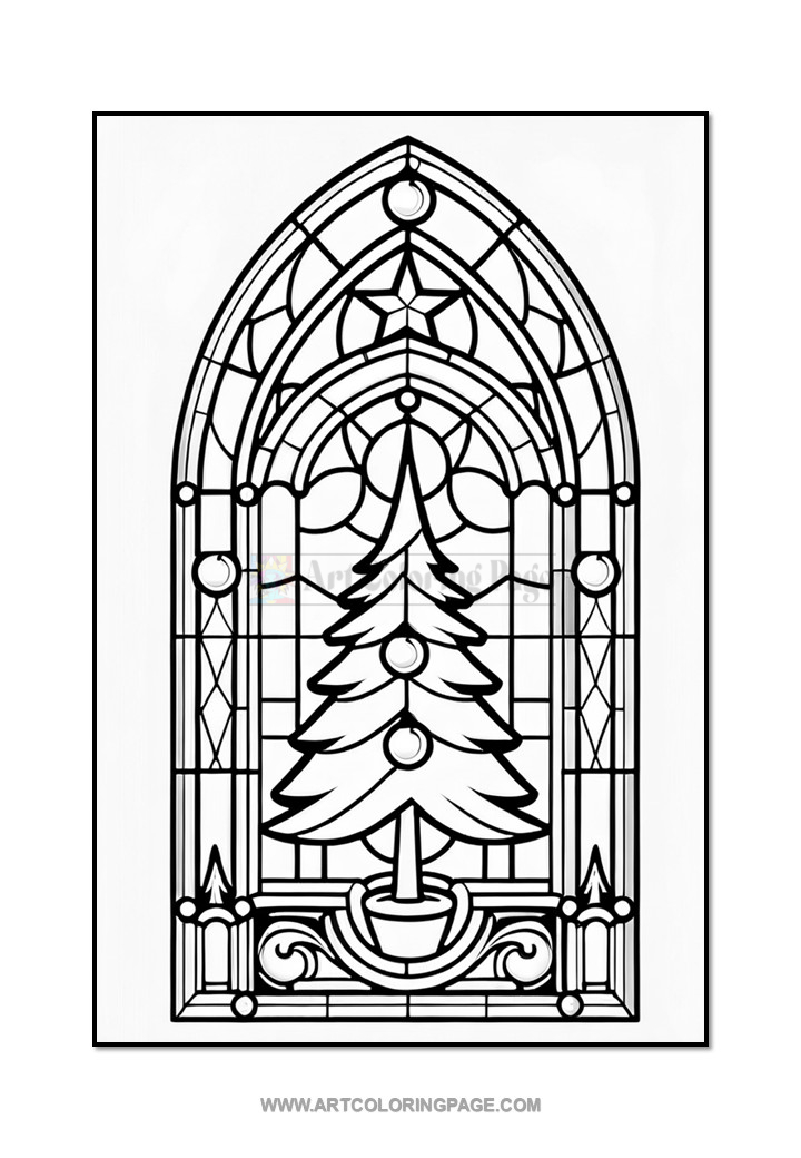 Stained Glass Christmas Tree Coloring Sheets Vol. 3 – 100 Festive Designs 4