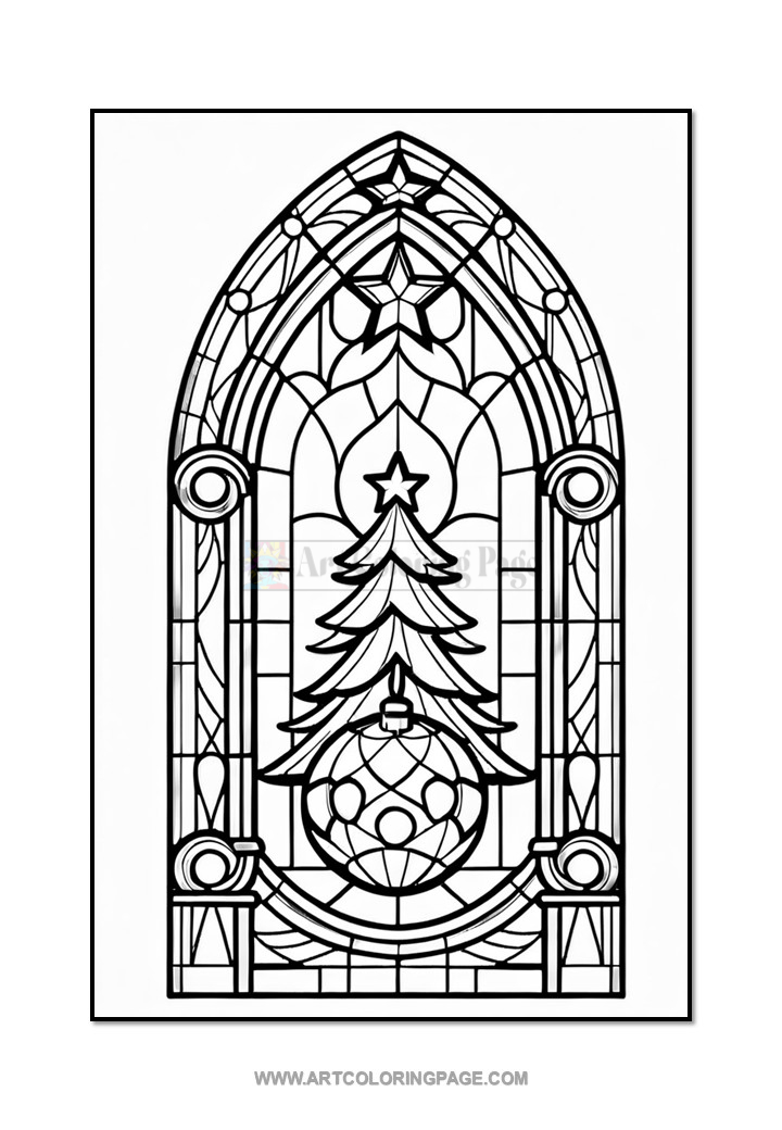 Stained Glass Christmas Tree Coloring Sheets Vol. 3 – 100 Festive Designs 5