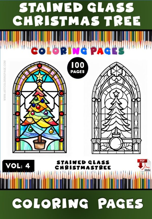 Stained Glass Christmas Tree Coloring Vol. 4 – 100 Bright Holiday Designs 1
