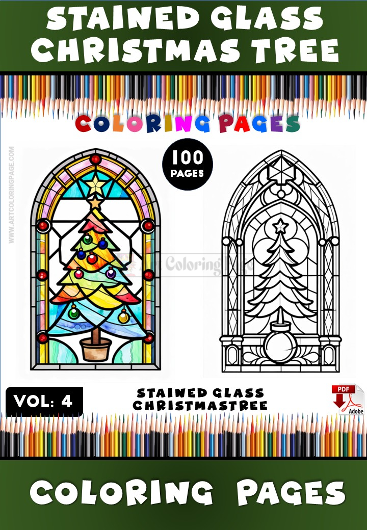 Stained Glass Christmas Tree Coloring Vol. 4 – 100 Bright Holiday Designs 1