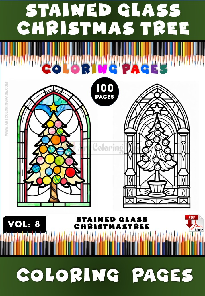Stained Glass Christmas Trees Colouring Pages Vol. 8 – 100 Festive Designs 1