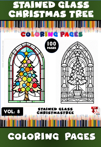 Stained Glass Christmas Trees Colouring Pages Vol. 8 – 100 Festive Designs 8