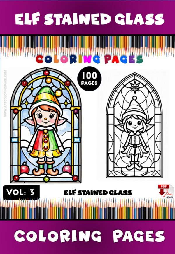 Stained Glass Elf Coloring Pages Vol. 3 – 100 Enchanting Holiday DesignsDiapositive1