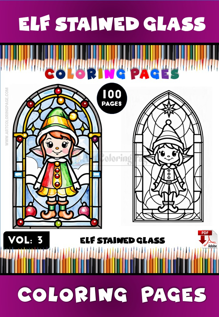 Stained Glass Elf Coloring Pages Vol. 3 – 100 Enchanting Holiday DesignsDiapositive1