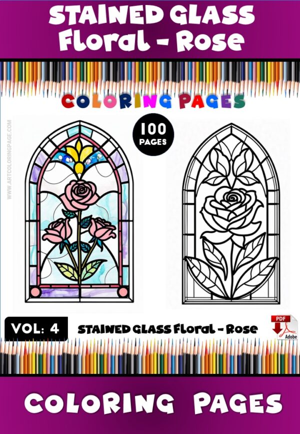 Stained Glass Floral Coloring Book VDiapositive1