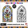 Stained Glass Floral Coloring Pages Diapositive1