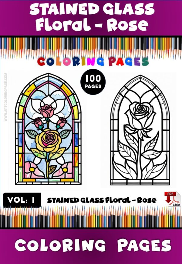 Stained Glass Floral Coloring Pages Diapositive1