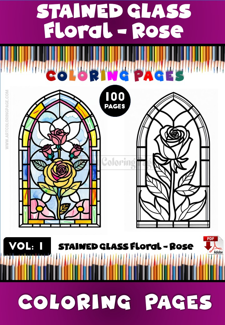 Stained Glass Floral Coloring Pages Diapositive1