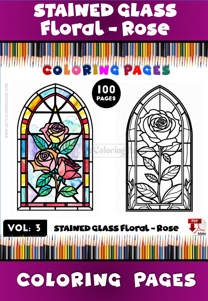 Stained Glass Rose Coloring Book VolDiapositive1