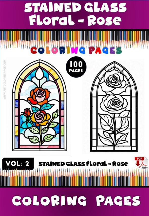 Stained Glass Rose Coloring Pages VoDiapositive1