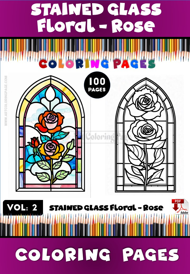 Stained Glass Rose Coloring Pages VoDiapositive1